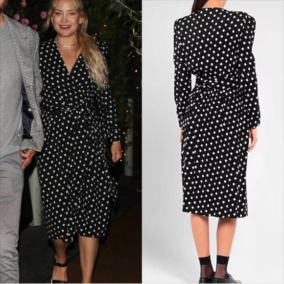 NWT CELINE Midi Wrap Polka Dot Black Dress SZ EUR 36, US 4, S - Picture 3 of 12